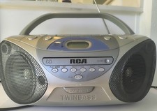 RCA Twinbass RCD150 Silver Boombox CD Cassette AM/FM Stereo Headphone Jack