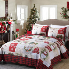 Marcielo 3 Piece Christmas Quilt Set Rustic Lodge Deer Quilt Bedspread Throw