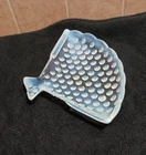 Fenton Vaseline Opalescent Light Blue Hobnail Glass Fan Ashtray Trinket Dish