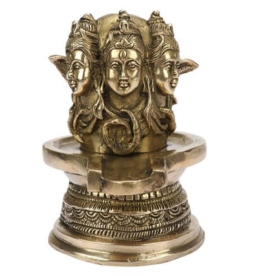 Brass Hindu God Three Faces Shiva Shivling Shivlingam  Idol Figurine Statue