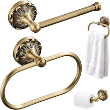 Antique Brass Toilet Paper Holder with Hand Towel Ring Set, 2PCS Wall Mounted...