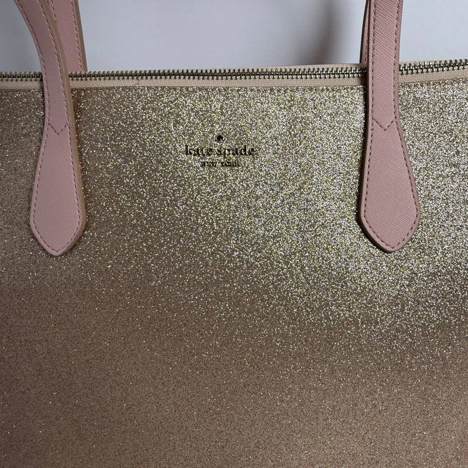 Сумка с короткими ручками Kate Spade розовое золото блестящая Joeley большая розовая для путешествий по Нью-Йорку - Изображение 2 из 4