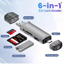 6-in-1 SD/TF Card Reader USB 3.0 Micro to Type-C OTG Adapter 5Gbps