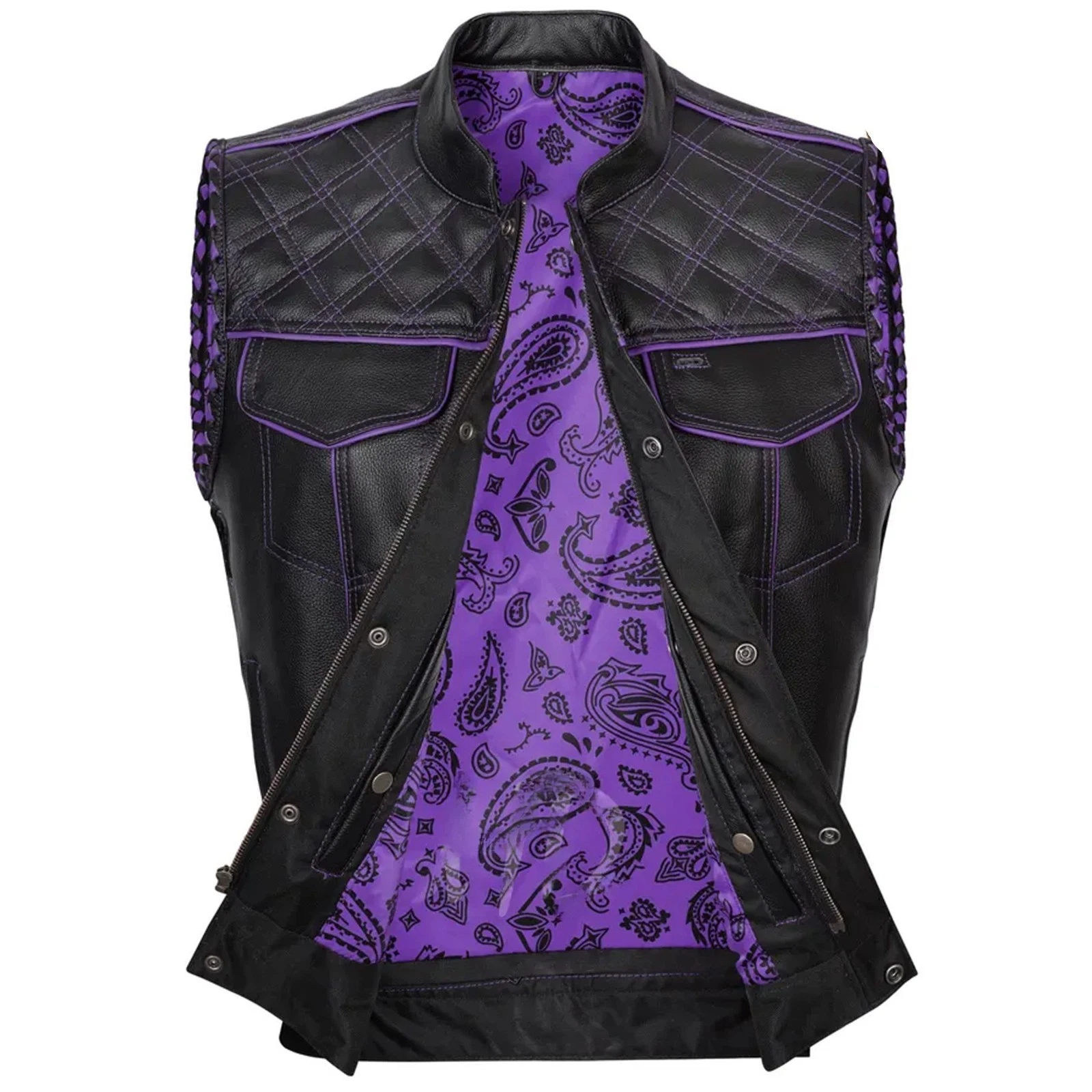 Genuine Leather Biker Vest Handmade Side Lacing Motorcycle Club Style