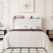 Queen Size Bed Frame, Storage Headboard with Charging Station, Wingback Velvet U