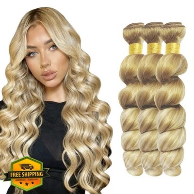 P27/613 Honey Blonde Loose Wave Bundles 22 Inch Highlight Virgin Weave