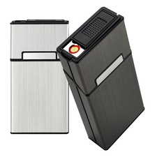 King Size Cigarette Case with USB Rechargeable Lighter, Holds 20 Cigarettes