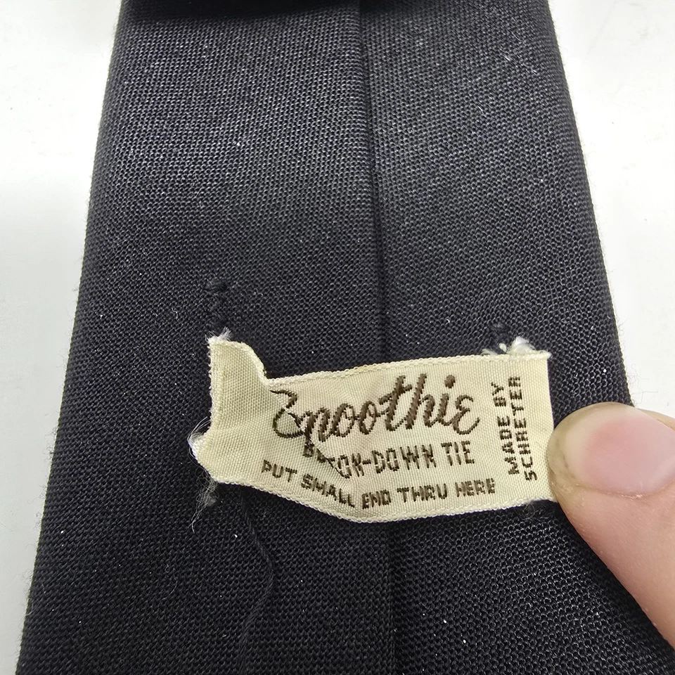 Smoothie Vintage Button-Down Neck Tie Black Solid Skinny Schreter - Image 3 of 4