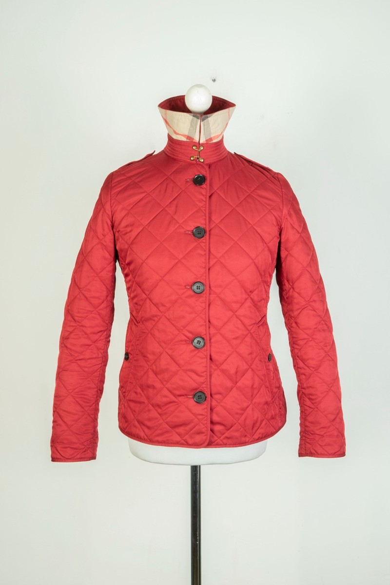 Burberry England Quilted Nova Check Red Women's Jacket Coat Size L