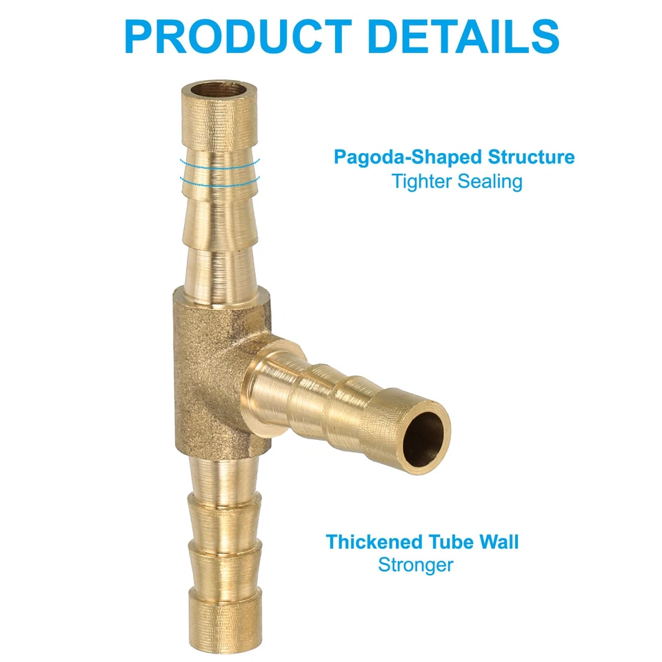 20 Pcs 1/4" Brass Tee Barb Hose Fitting 3Way Adapter Union Barbed Split Golden - Image 4 of 4