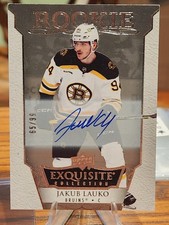 2022-23 Upper Deck Exquisite Jakub Lauko Rookie Auto 65/99 On Card Auto Bruins. rookie card picture