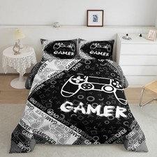 Gamer Comforter Set for Boys Teens, Black Gaming Bedding Sets Twin Size Video...