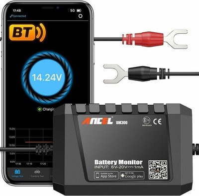 ANCEL BM300 12V Battery Monitor - Bluetooth 4.0 Automotive Voltmeter with Cha...