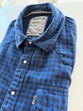 Levis Flannel Western Pearl Snap Shirt Mens XL Measures M/L Blue Check Ranch