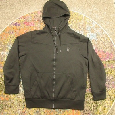 Spyder Active ProWEB Hoodie Mens XL Solid Black Full Zip Performance Stretch