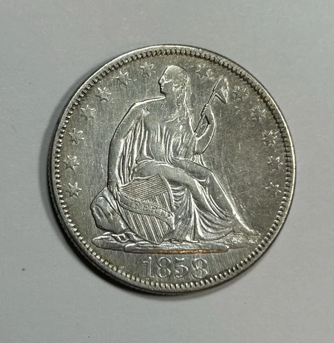 1858 P Seated Liberty Silver Half Dollar US Silver Coin AU Details