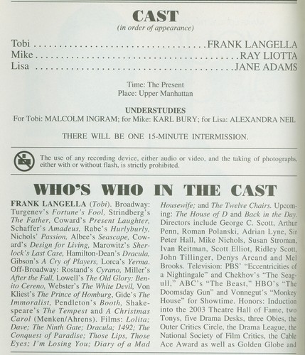 Playbill + Match + Ray Liotta , Jane Adams , Frank Langella + by Stephen Belber - Picture 4 of 4