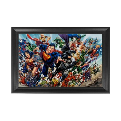 Marvel Collage Superman Wonderwoman Art Framed Textured Picture Print