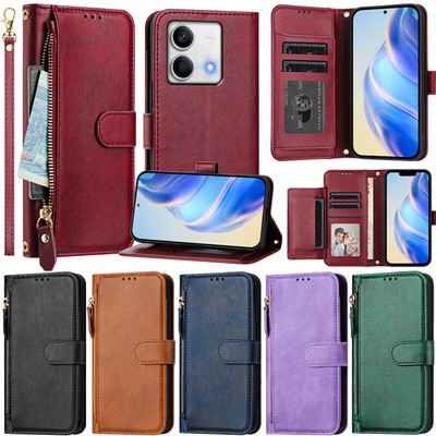 Zipper Wallet Leather Flip Cover Case For Xiaomi Redmi Note 13 12 11 10 8 Pro 9s