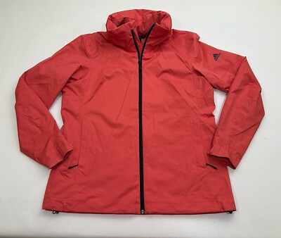 Adidas Wandertag Rain Jacket Womens Size Large Climaproof Hooded Easy Coral 
