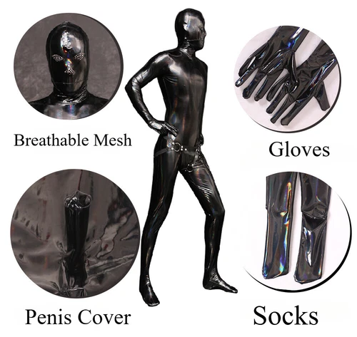 Men Latex Full Cover Rubber BDSM Cosplay Zipper Sexy Catsuit Bodysuit Jumpsuit - Picture 5 of 14