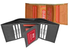 RFID Blocking Mens Wallet Extra Capacity Multi ID Card Slot Center Flap Trifold