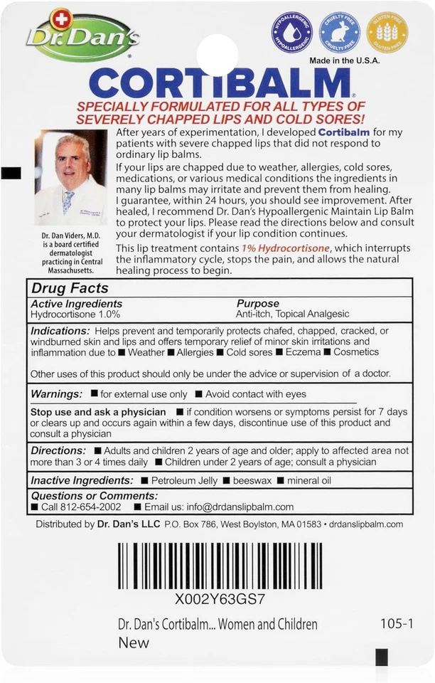 Dr. Dan'S Cortibalm - 1 pacote - para lábios rachados secos - Bálsamo labial curativo para Sever - Imagem 2 de 4