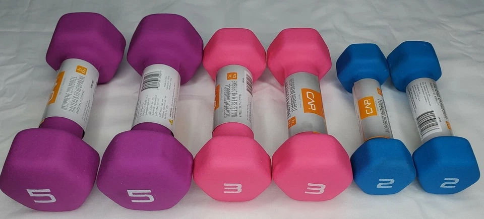 Juego de pesas con mancuernas hexagonales de neopreno Cap paquete 5 3 2 lb envío rápido gratuito TY Foto 2 de 2