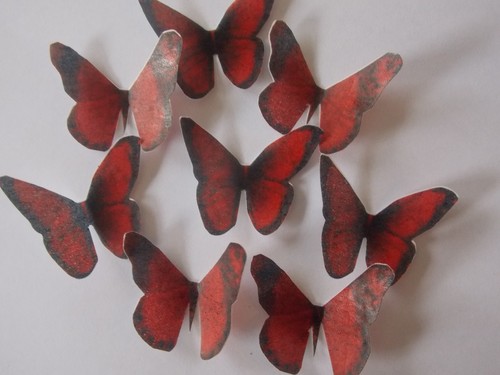 16 PRECUT Ruby Red Edible wafer paper Butterflies cake/cupcake toppers - Picture 3 of 3
