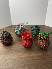 Christmas Ornament Decorative Ball Christmas Bead Ribbon Fabric design Lot Of 5