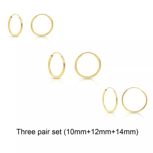 14K Real Solid Yellow Gold Round Endless Hoop Earrings 1mm Tube Hoops Ear Rings - Picture 21 of 77