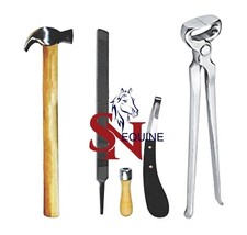 4 pcs Farrier Horse Hoof Kit,hoof nippers 12 inch  rasp  Knife  Wood Hammer