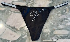 NEW Victoria Secret Dream Angels Shine Strap Satin V-String Panty - Black - XL
