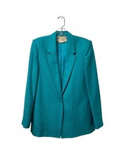 Vintage John Meyer Teal Blue Structured Blazer Size 10 Fun Career Made In USA