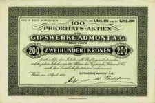 Gipswerke Admont AG 1923 Wiedeń 20 000 koron Banknoty dywidendowe nieskasowane DEKORACJA