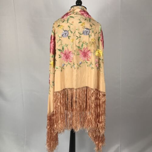 ANTIQUE PIANNO SHAWL WRAP Hand Embroidered Floral 