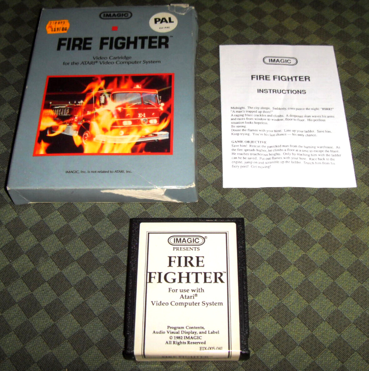 BOITE ABIMEE Atari 2600 FIRE FIGHTER pal cartouche complet notice WHITE sticker