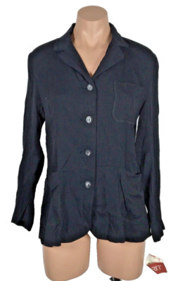NWT VTG y2k Esprit Black button up long sleeve blouse Top Small USA MADE