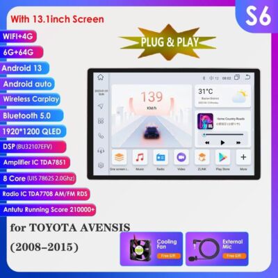 13.1'' 64G Für Toyota Avensis T27 2009-15 Autoradio Android13 Carplay GPS Nav DSP