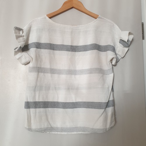 VIOLA BORGHI TOP Ladies Medium Tee Shirt White Grey Stripe MADE IN ITALY Cotton - Picture 3 of 8