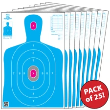 25 Paper Targets for Range Rifle Handgun Firearms BB Guns Blue Silhouette 12x18