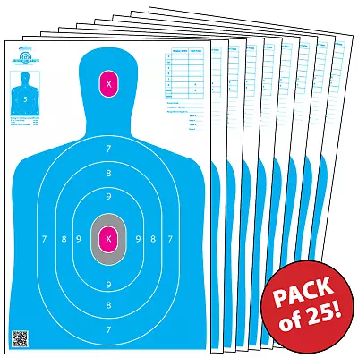 FREEDOM GUN TARGETS 25 Paper Targets for Range Rifle Handgun Firearms BB Guns Blue Silhouette 12x18