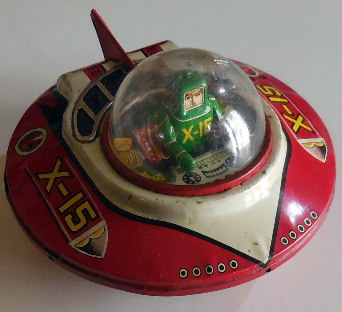 VINTAGE TIN TOY LITHO WIND UP SPACE SHIP X-15 KO MADE JAPAN VINTAGE TIN TOY LITHO WIND UP SPACE SHIP X-15 KO MADE JAPAN