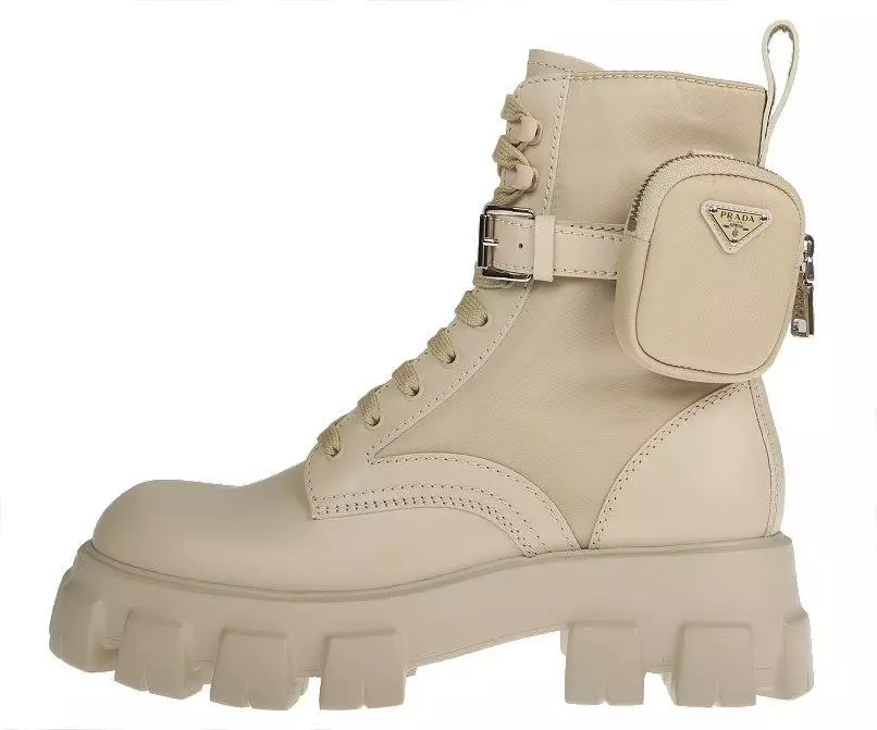 NEW PRADA MEN'S CURRENT MONOLITH LEATHER & NYLON COMBAT POUCH BOOTS 9.5/ US 10.5