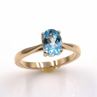 Natürlicher ovaler Ring Himmelblautopas 14 Kt Gelbgold 7 x 5 mm (Größe 4-9)