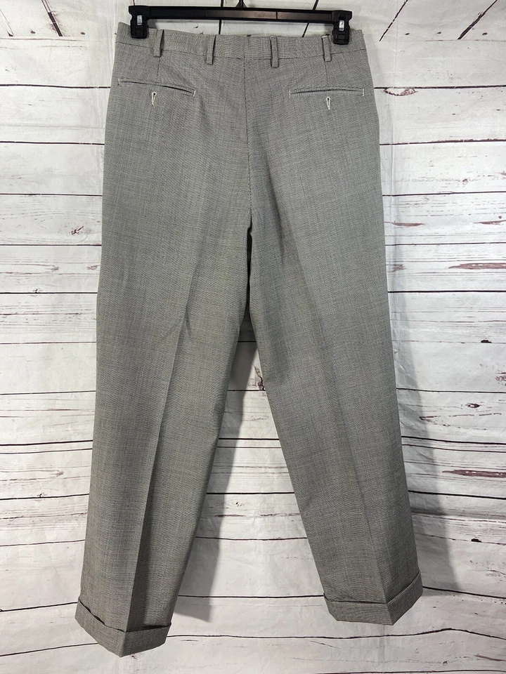 Berle Pants Men’s 36 X31 Gray Black Houndstooths 100% Wool Straight Leg - Image 4 of 4
