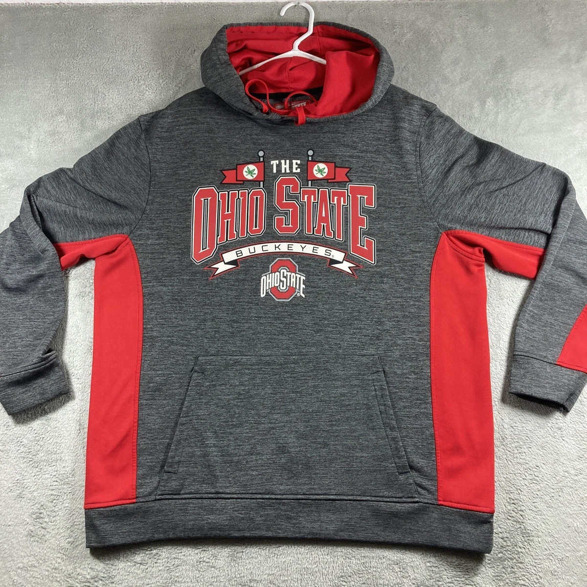 The Ohio State Buckeyes Sweatshirt Hoodie Adult XXL 2XL Gray Red