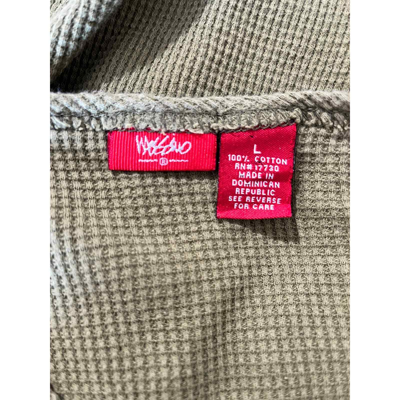 Mossimo Henley Shirt Long Sleeves Waffle Knit Thermal Green V-Neck ...