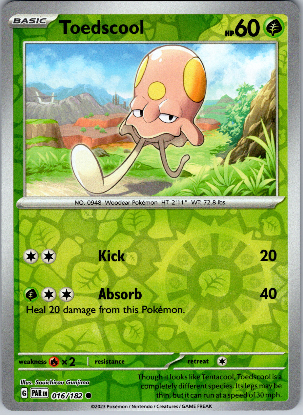 Pokemon -  Toedscool - 016/182  - Reverse Holo - Paradox Rift  - NM/M