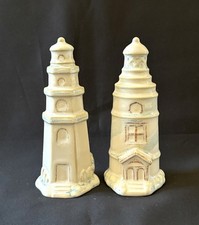 Ceramic Lighthouse Salt Pepper Shakers Distressed Blue Cream Nautical Coastal